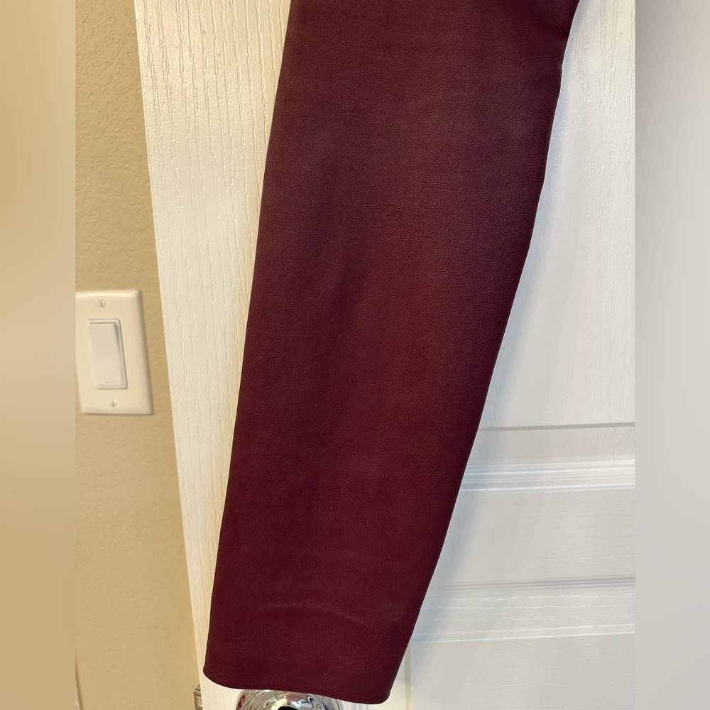 $990 Theory leather leggings jeggings skinny pants burgundy size 0 - Picture 6 of 16